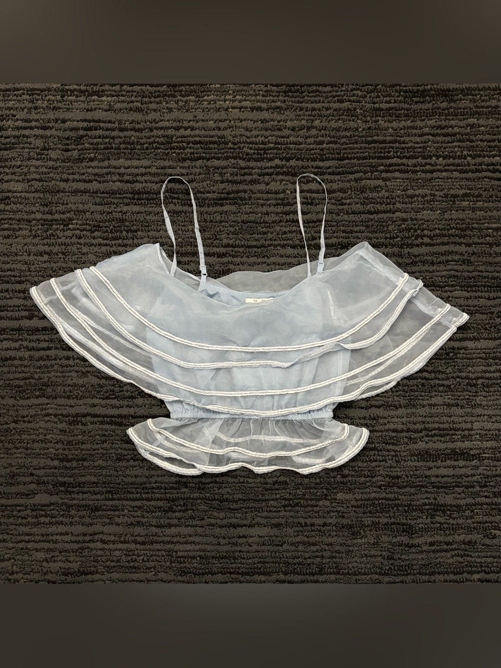 Tularosa Sheer Ruffle Tiered Sleeveless Crop Top